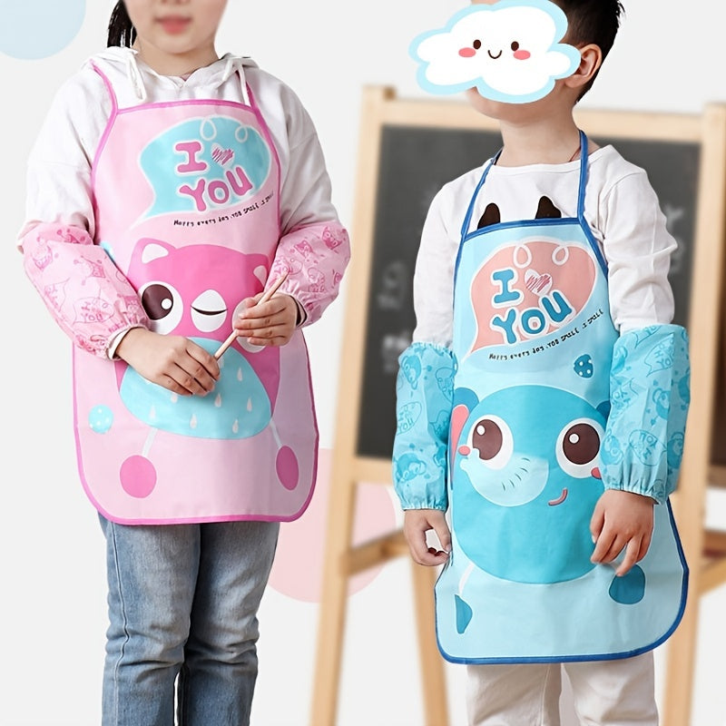 Kids Cartoon Apron Waterproof Painting Cover Up Sleeveless Bib