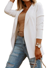 Solid Lapel Blazer Casual Open Front Long Sleeve Work Office Outerwear