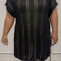 Sheer Cover Up Embroidered Drawstring Dress