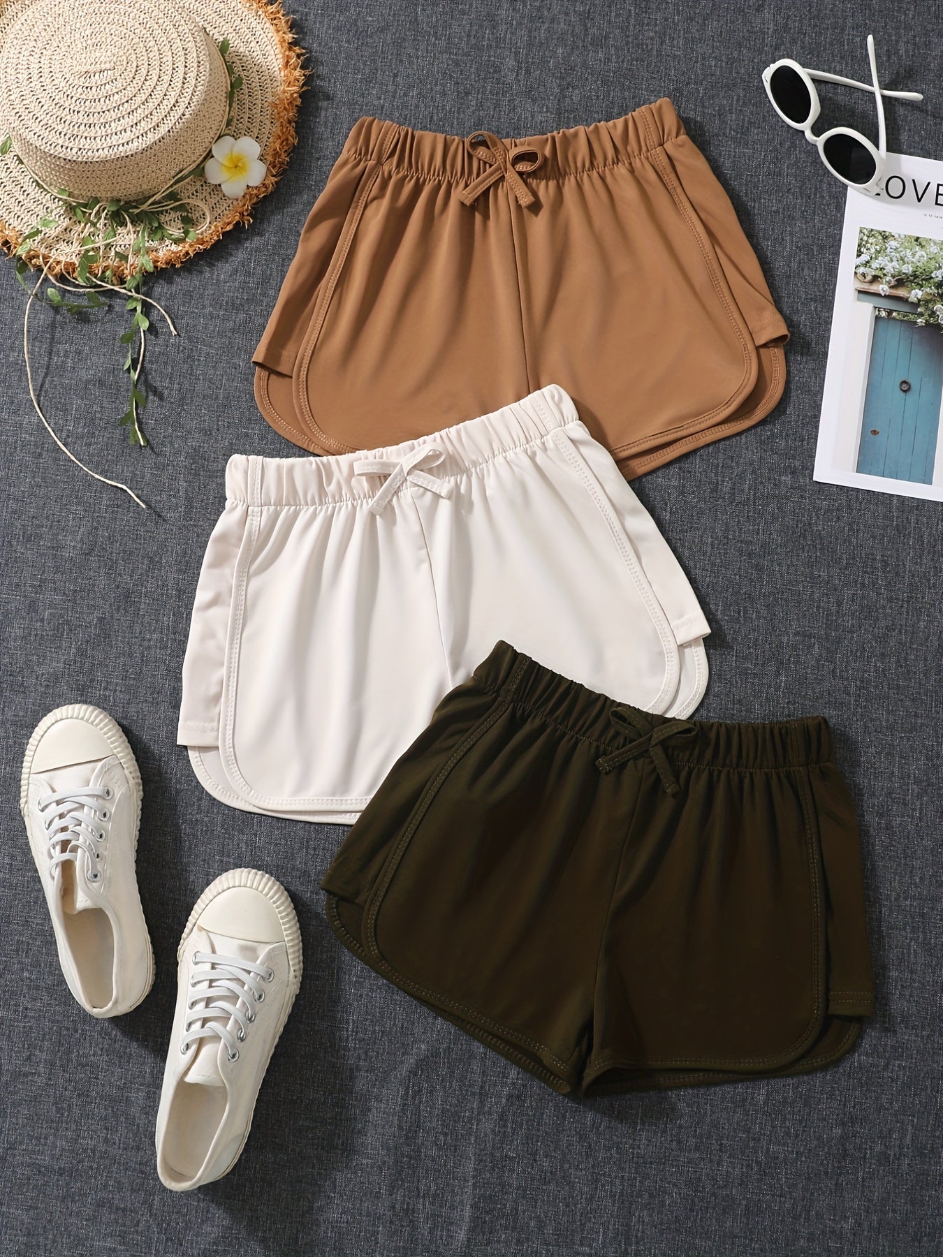 3pcs Girls High Waist Bow Sport Shorts for Kids