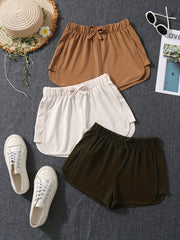 3pcs Girls High Waist Bow Sport Shorts for Kids