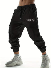 Lightning Print Men s Drawstring Cargo Pants Flap Pocket Jogger