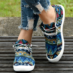 Ethnic Style Canvas Lace up Loafers Casual Boat Shoes
