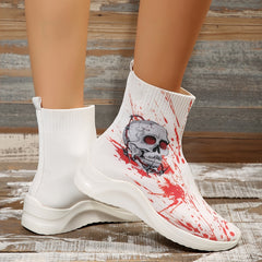 Women's Skull & Blood Graphic Boots Halloween Knitted Slip On Sock Shoes