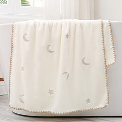 Set of 2 Embroidered Star Moon Towel Soft Absorbent Bath Towel
