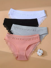 4pcs Womens Seamless Panties Lace Trim Cotton Briefs