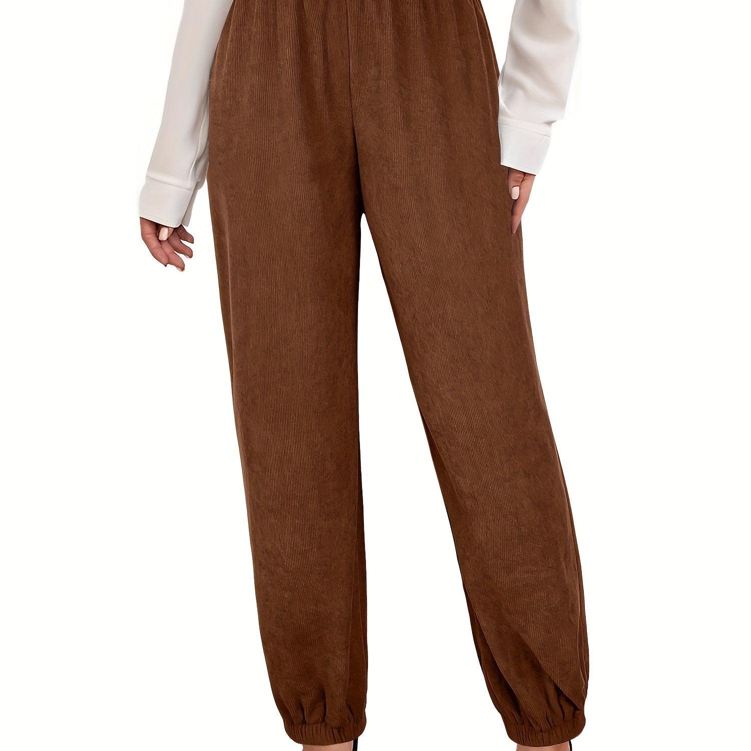 Corduroy Jogger Pants for Women Elastic Waist Casual Solid Comfy