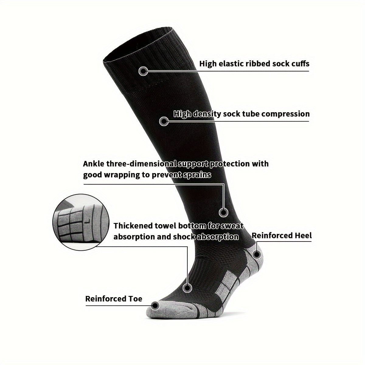 Knee High Ski Socks Non slip Football Socks Moisture Wicking