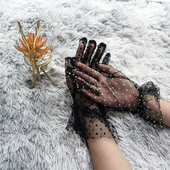 Polka Dot Lace Gloves Short Transparent Gloves for Party Prom Wedding