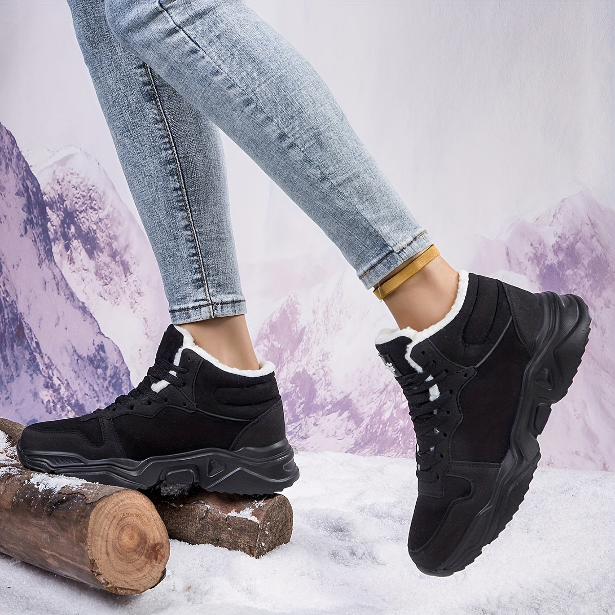 Women's Warm Lightweight Plush Snow Boots Wear Resistance Non Slip Shoes
