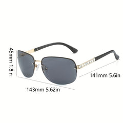 Y2K Rimless Sunglasses Gradient Lens Rhinestone Decor UV400