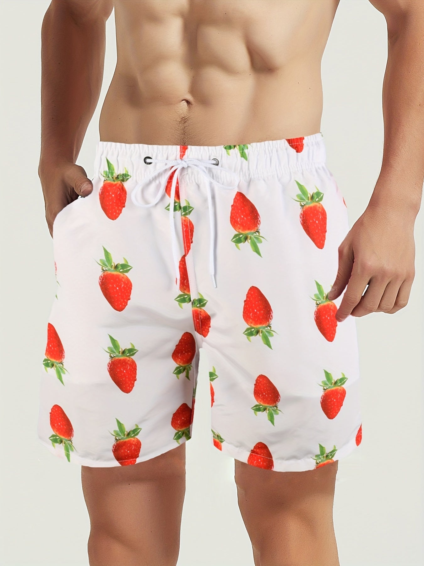 Men's Stretch Strawberry Print Shorts for Summer
