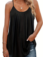 Pleated Front Spaghetti Strap Top Sleeveless Cami for Summer