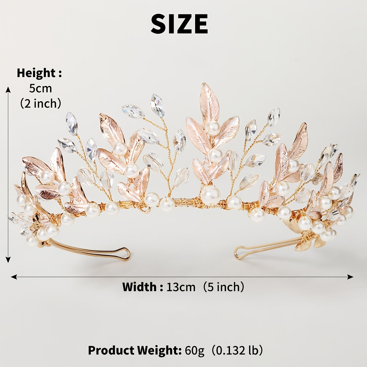 Rose Golden Crystal Bridal Tiara Wedding Hair Accessory