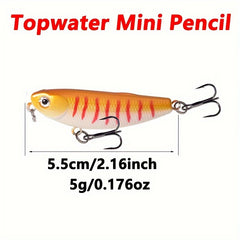 7pcs Top Water Mini Pencil Lure Mixed Colors Set 5 2 16inch 5g 0 176oz Floating