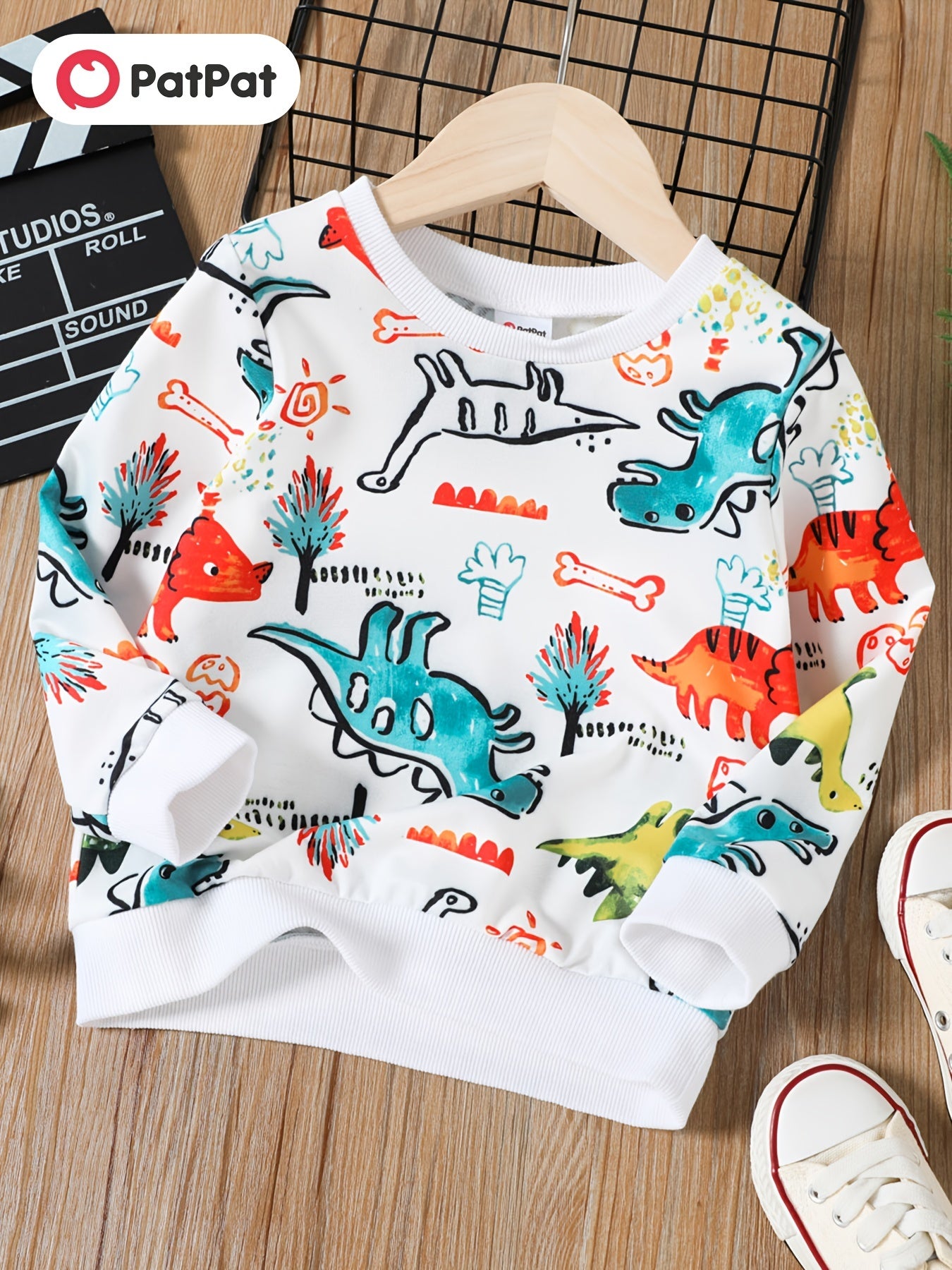 Dinosaur Print Boys Sweatshirt Long Sleeve Crew Neck Tops Kids Clothing