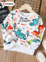 Dinosaur Print Boys Sweatshirt Long Sleeve Crew Neck Tops Kids Clothing
