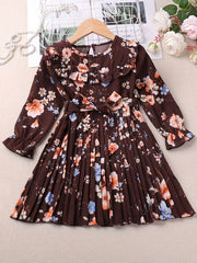 Girls Floral Botanical Print Long Sleeve Dress