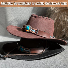 Turquoise Inlaid Hat Band With Bohemian Braided Rope