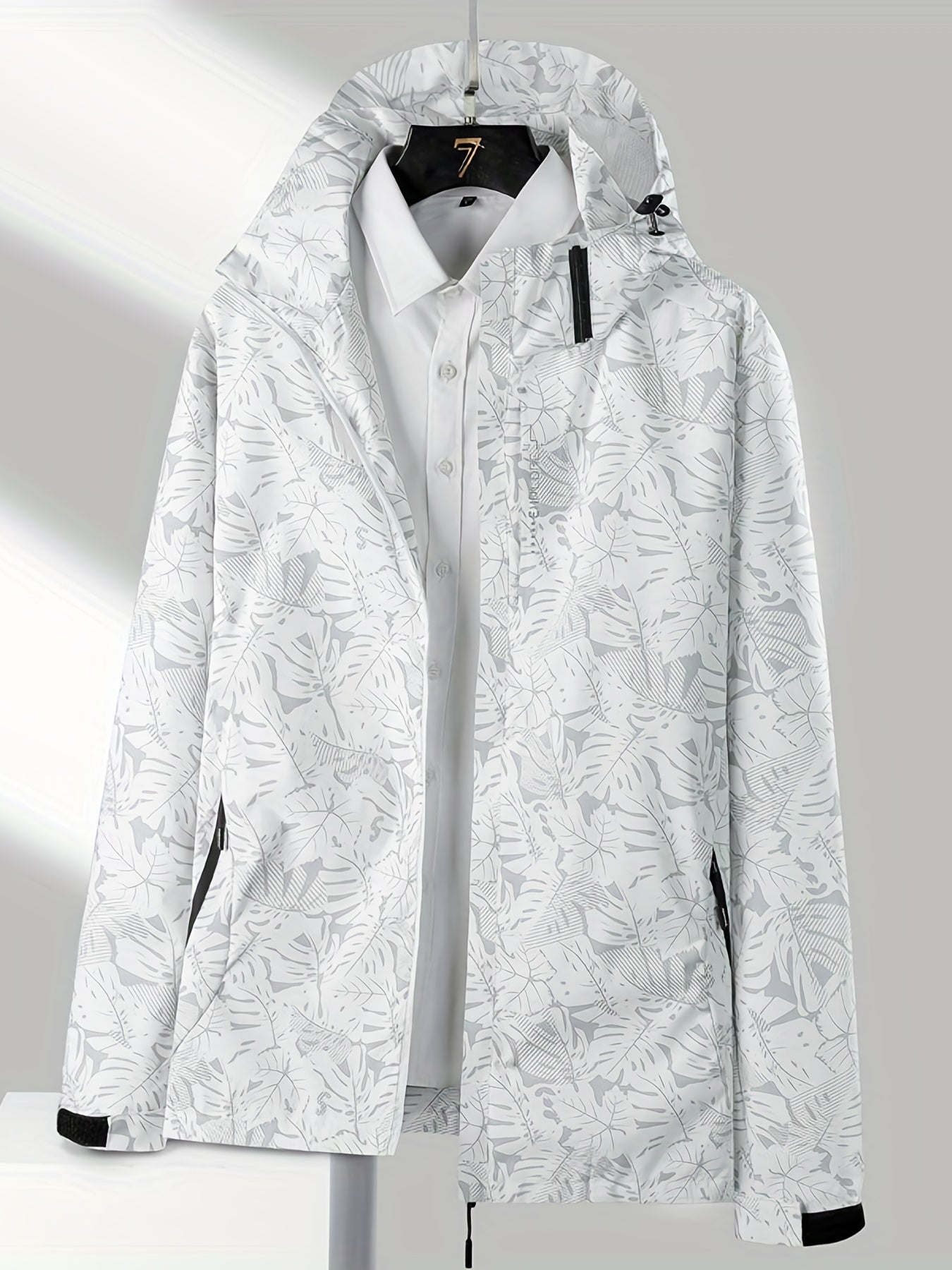 Leaf Print Outdoor Jacket With Removable Hood Women's Windproof