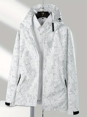Leaf Print Outdoor Jacket With Removable Hood Women's Windproof