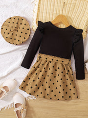 Polka Dots Outfit 2pcs Top & Skirt Set Toddler Kid Spring Autumn
