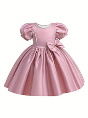 Satin Puff Sleeve Princess Dress with Bows