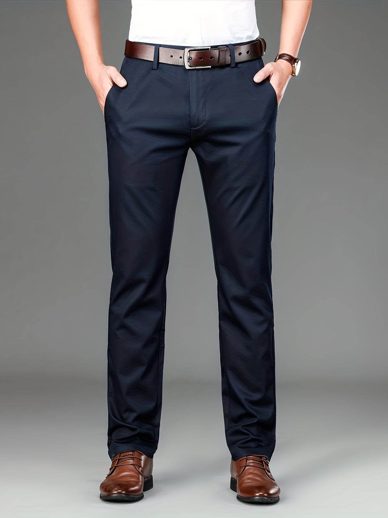 Men's Solid Mid Stretch Dress Pants Spring Summer Business
