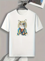 Funny Cat Print Graphic T-shirt for Men