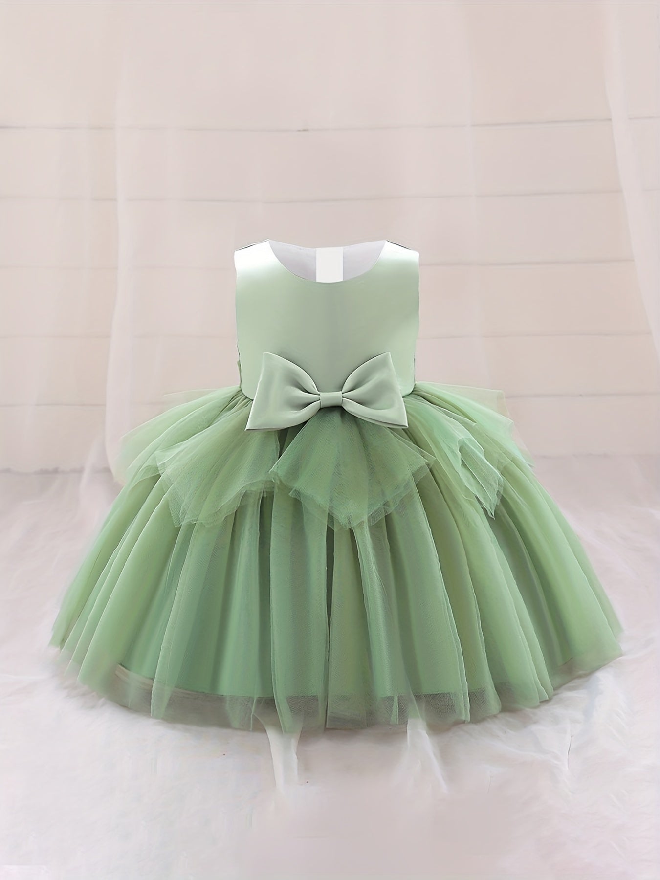 Baby Girl Dress Mesh Bowknot Princess Sleeveless Multicolor Evening Dress