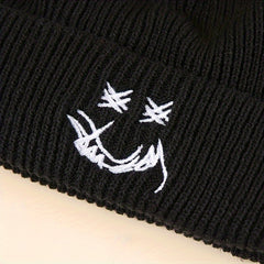 Winter Happy Face Embroidered Beanie Hat Ear Protection Warm Hat
