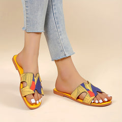 Women's Graffiti Style Flat Slides Open Toe Non Slip Shoes