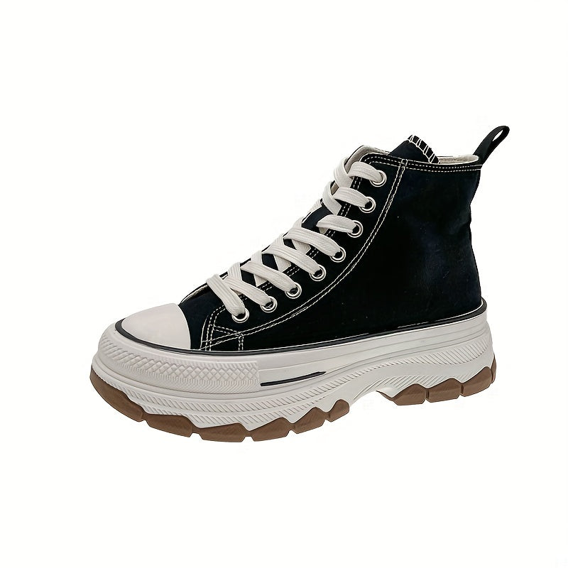 Women's High Top Canvas Sneakers Round Toe Lace Up Platform Walking