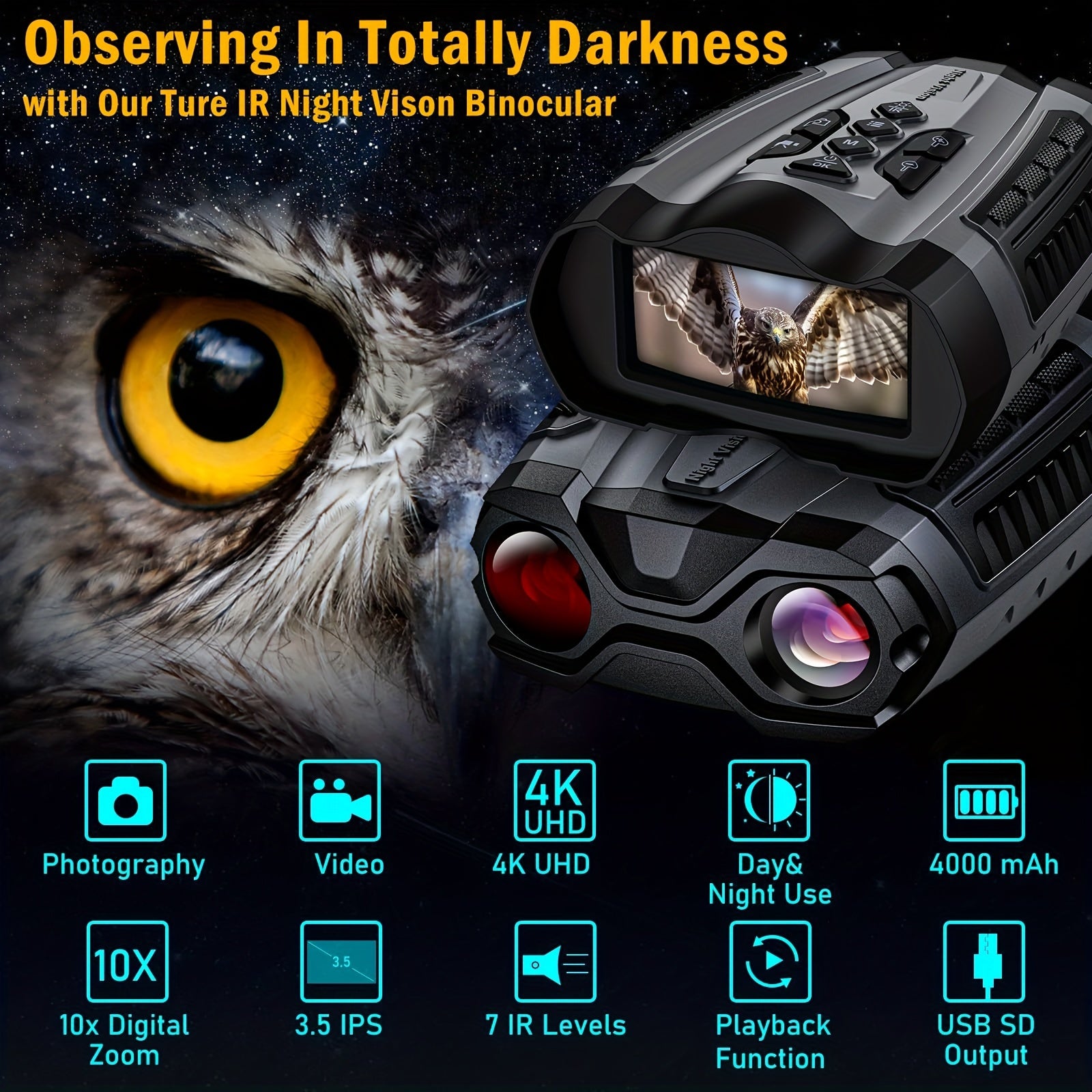 Night Vision 4K Infrared Digital Binoculars 4000mAH Rechargeable