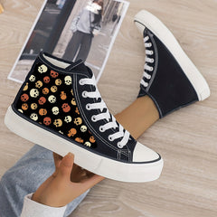 Skull Print Plush Lined Thermal Canvas Sneakers