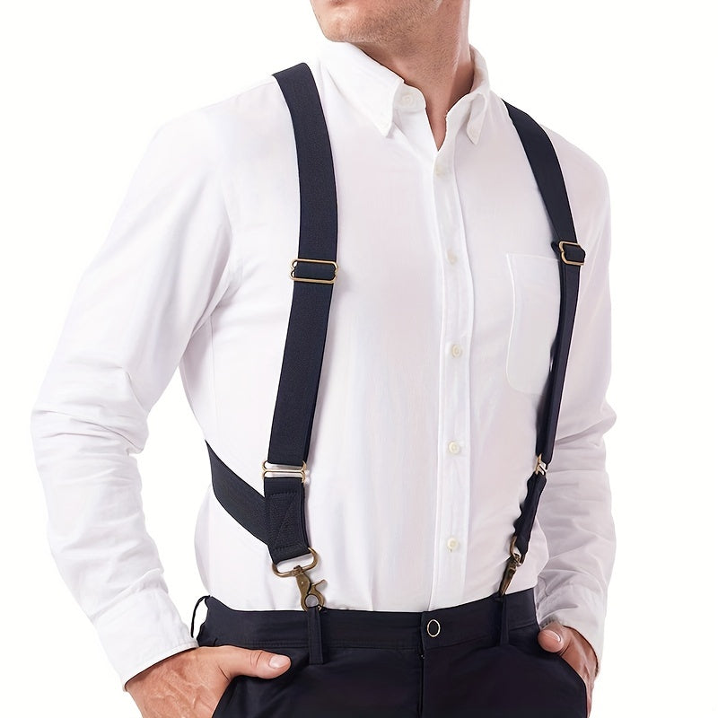Men's Adjustable Elastic Suspenders Braces with X Shape Design