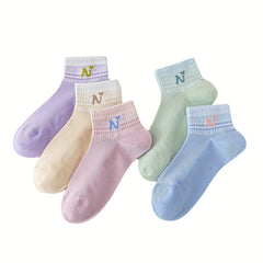 5 Pairs Letter Print Sports Short Socks Women's Stockings