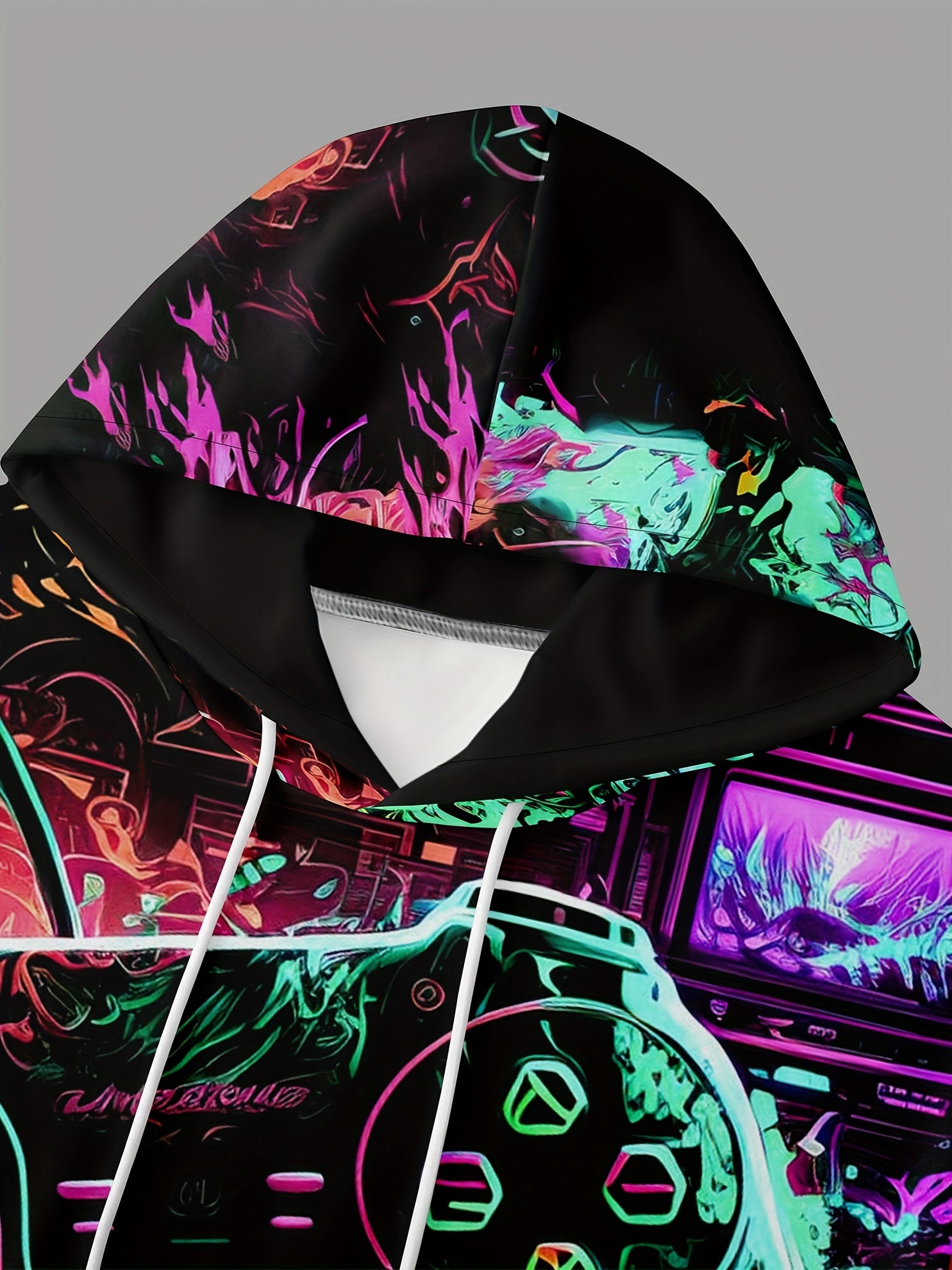 Gamepad Print Hoodie for Men Graphic Pullover with Pocket