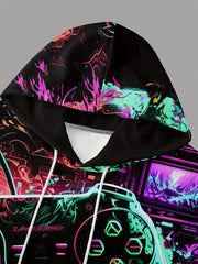 Gamepad Print Hoodie for Men Graphic Pullover with Pocket