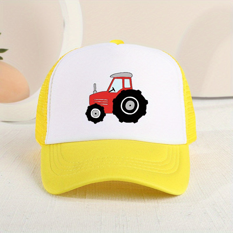 Cartoon Tractor Mesh Cap Sun Protection for Kids