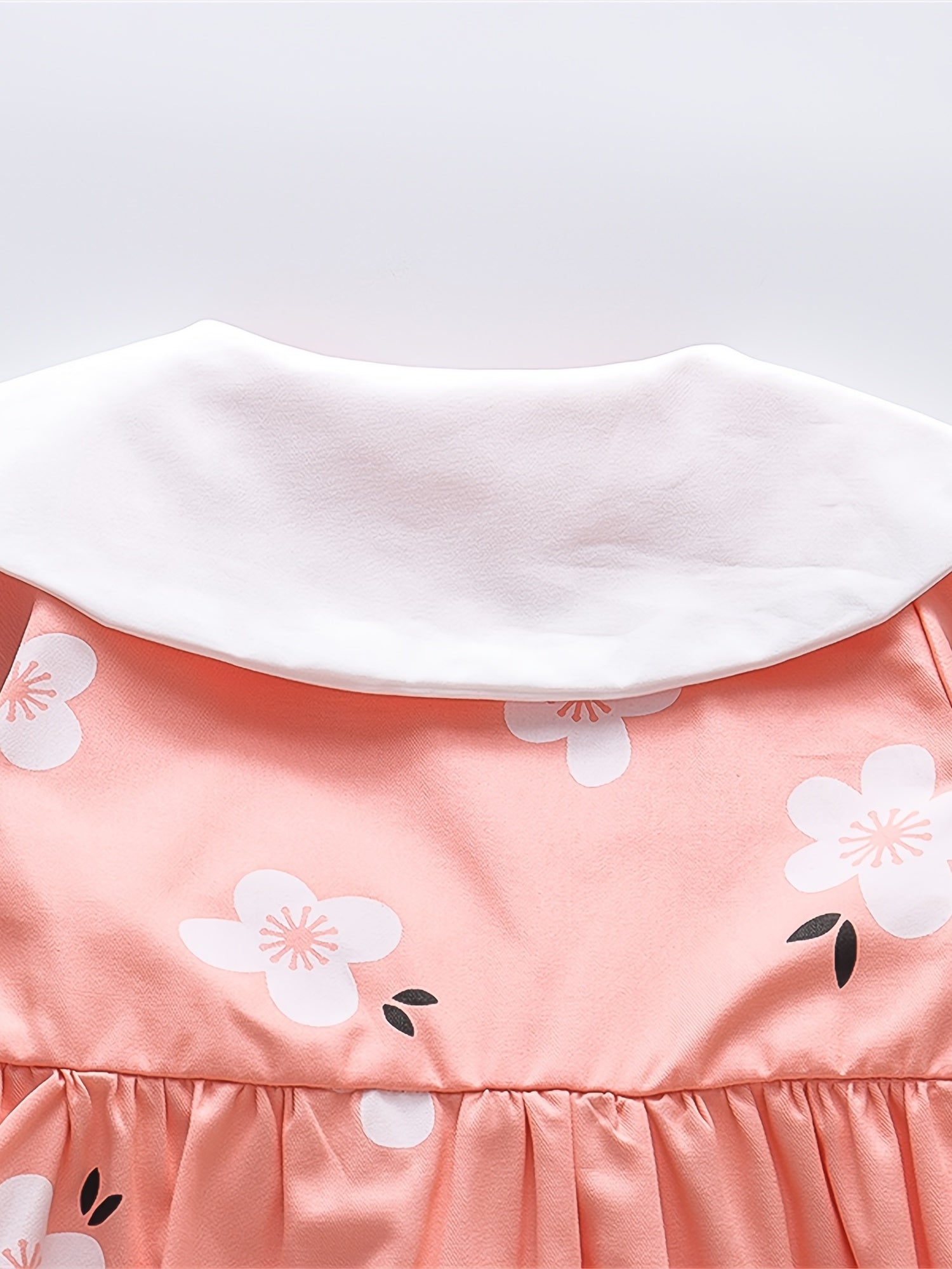 Baby Girls Lapel Jacket Flowers Print Button Bow Decor Coat