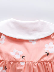 Baby Girls Lapel Jacket Flowers Print Button Bow Decor Coat
