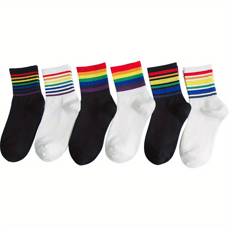 Rainbow Striped Crew Socks Women's Stockings