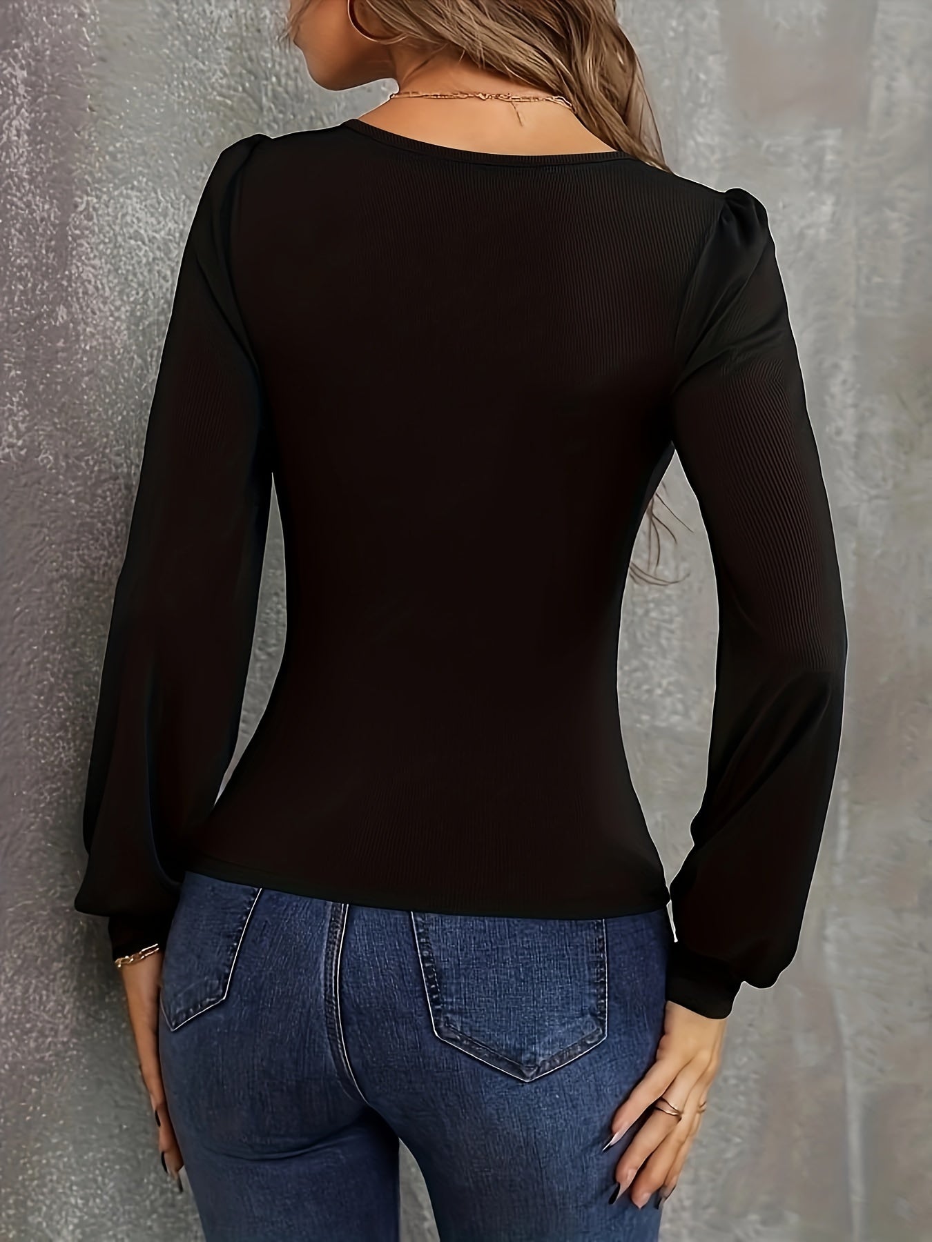 Sexy Knit Top Lantern Sleeve Scoop Neck Pullover