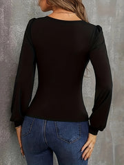 Sexy Knit Top Lantern Sleeve Scoop Neck Pullover