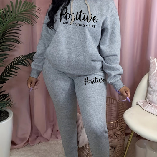 Plus Letter Print Hoodie & Joggers Set