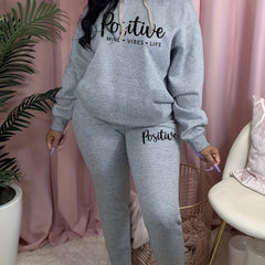 Plus Letter Print Hoodie & Joggers Set