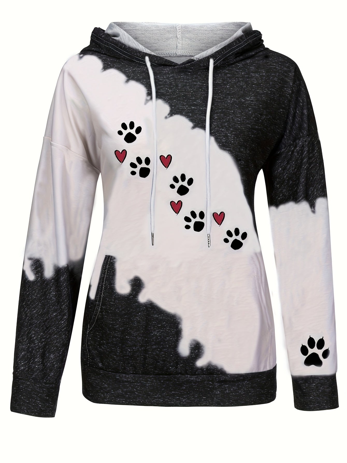 Paw & Heart Print Hoodie Drawstring Sweatshirt