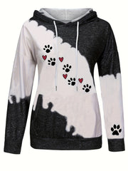 Paw & Heart Print Hoodie Drawstring Sweatshirt