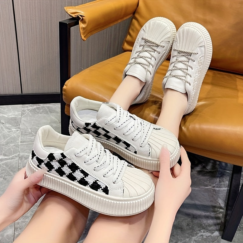 Women's Plaid Pattern Sneakers Casual Shell Toe Outdoor Shoes